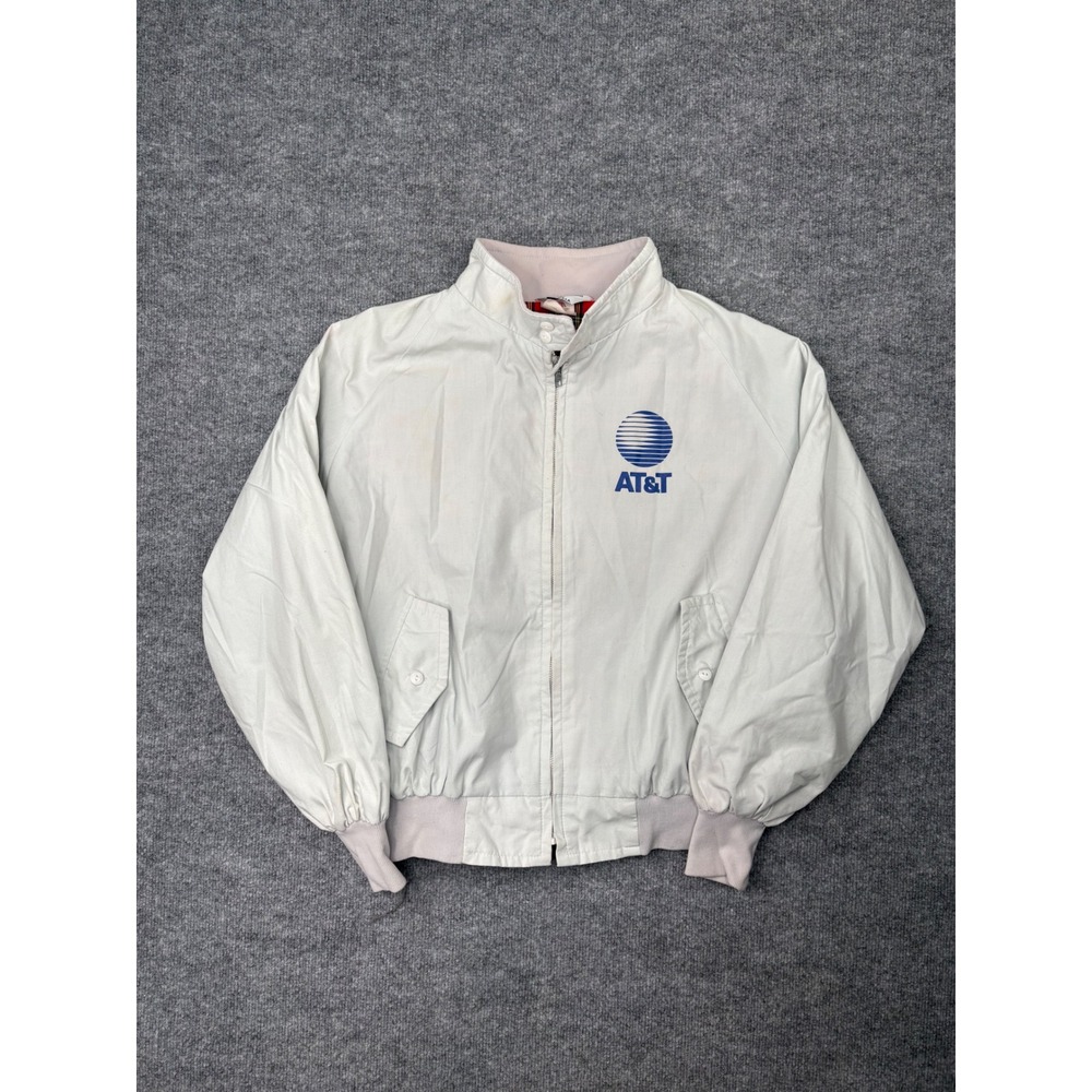 Vintage Great Lakes Sportswear AT&T Harrington Jacket Gray Plaid Lined Mens L